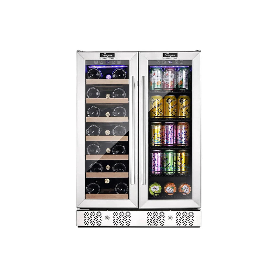 Empava 24-Inch Dual Zone Wine Cooler & Beverage Fridge - Front View, Stores 20 Bottles & 78 Cans | Model EMPV-BR03D