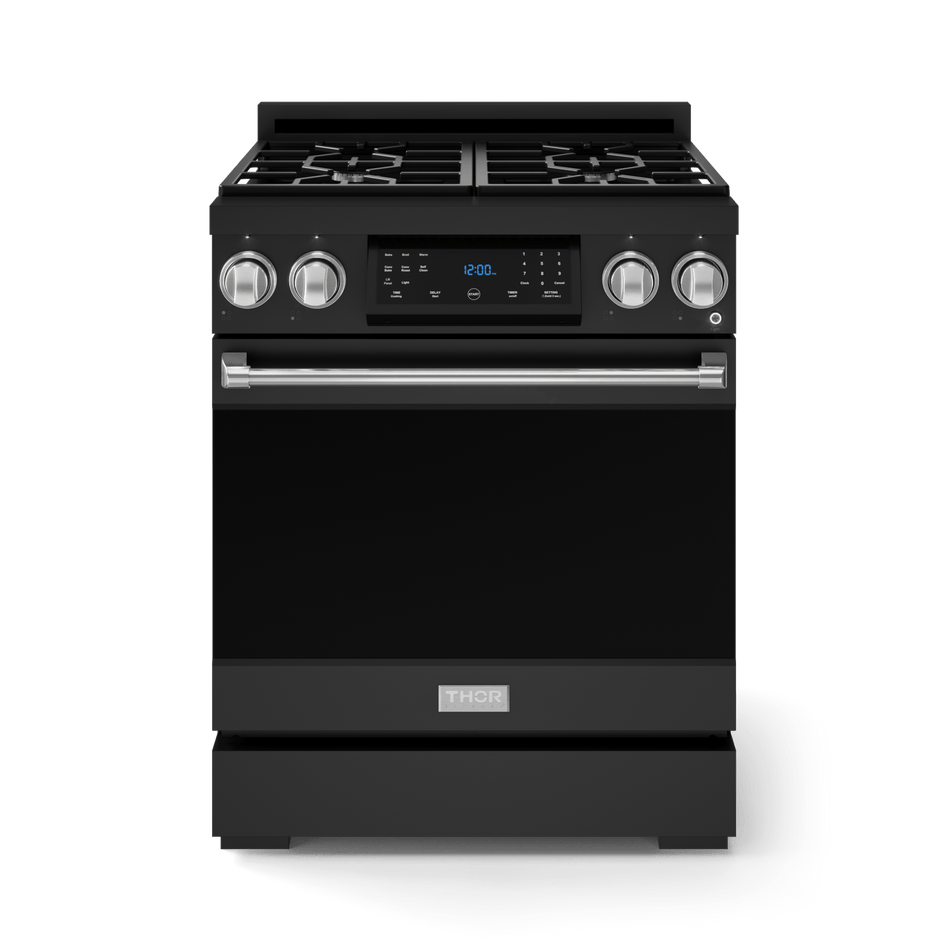 30 Inch Professional Gas Range with Tilt Panel Touch Control in Matte Black/Stainless Steel | Gordon Ramsay Series - RSG30B-SS