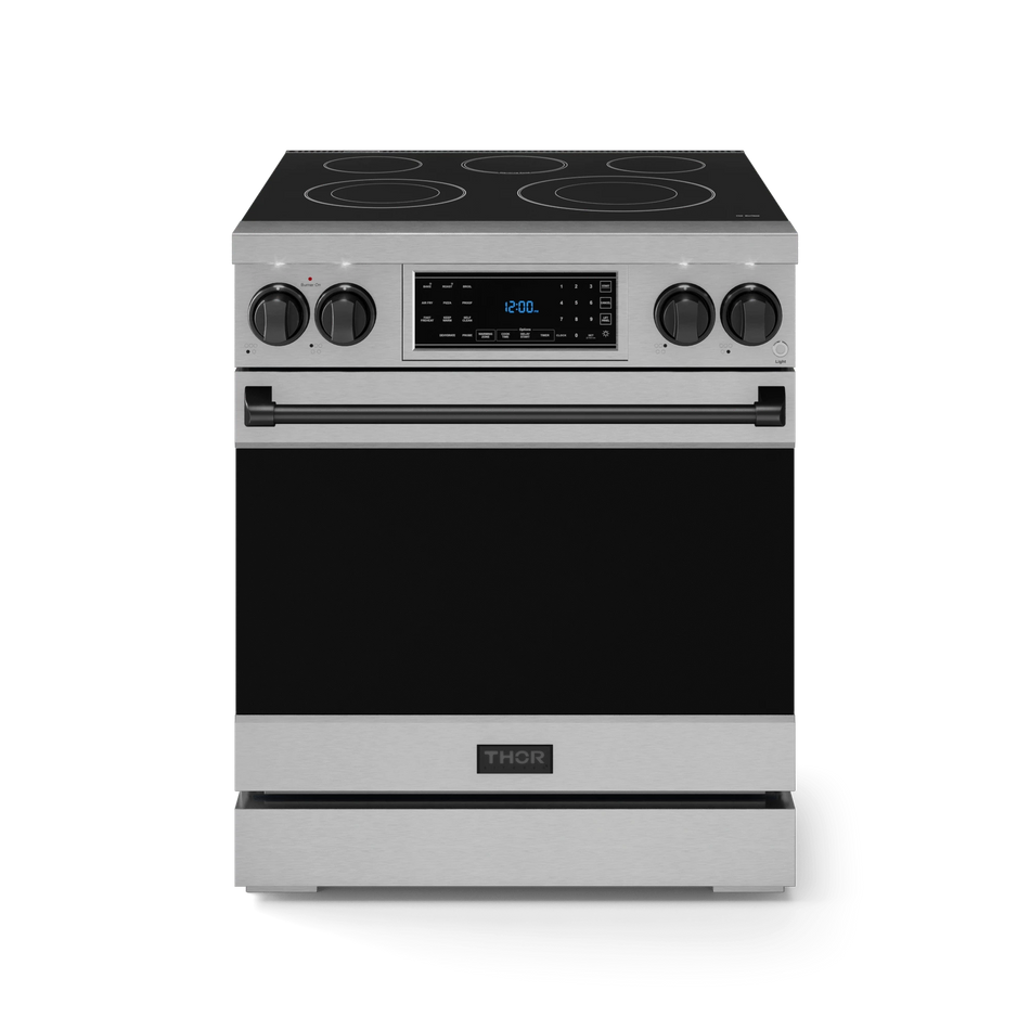 Gordon Ramsay by Thor Electric Range 30-Inch, 4.55 cu. ft., Professional with Touch Control, Tilt Panel, Self-Clean and Air Fry in Stainless Steel/Black Accents, RSE30-BLK, Closed Front