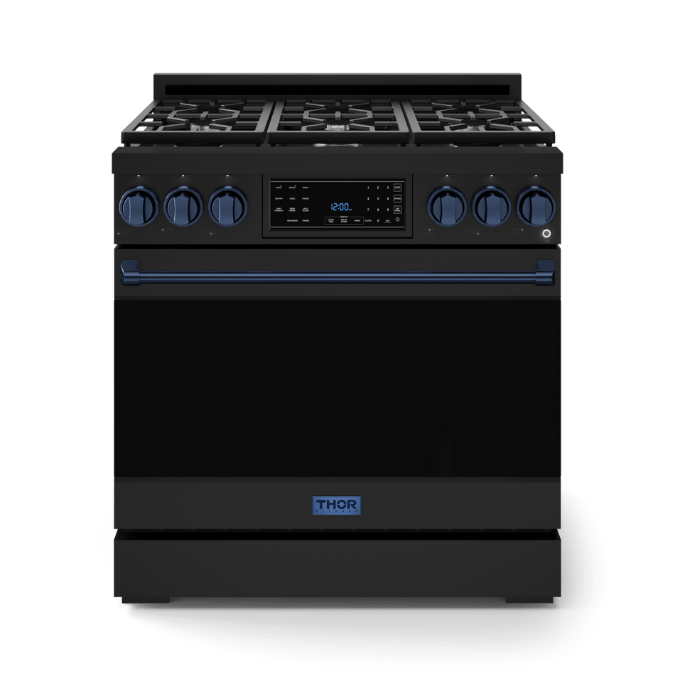 36 Inch Professional Gas Range with Tilt Panel Touch Control in Stainless Black/Blue | Gordon Ramsay Series - RSG36B-BLU