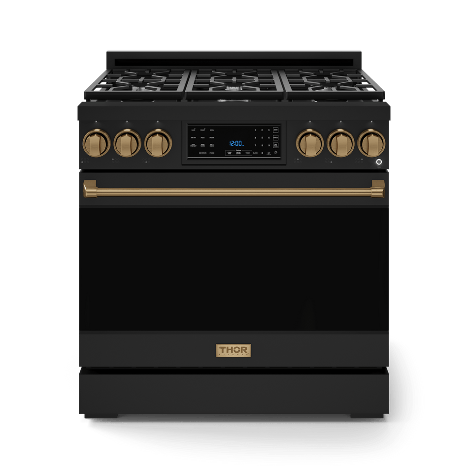36 Inch Professional Gas Range with Tilt Panel Touch Control in Black/Bronze | Gordon Ramsay Series - RSG36B-BRZ