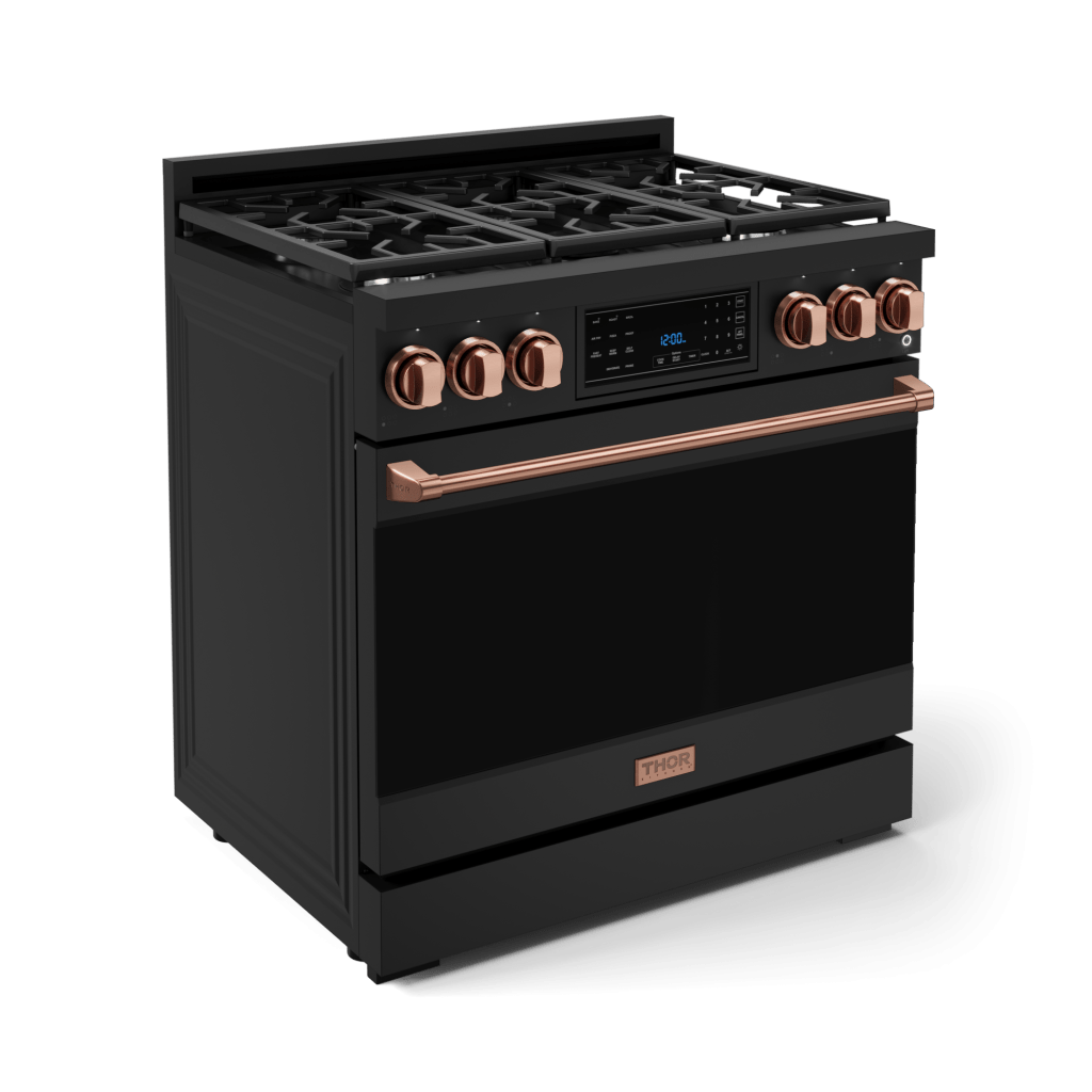 36 Inch Professional Gas Range with Tilt Panel Touch Control in Black/Rose Gold | Gordon Ramsay Series - RSG36B-RSG