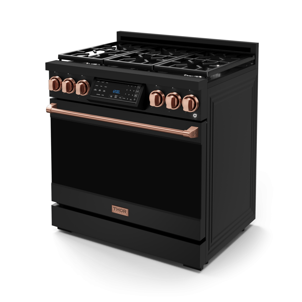 36 Inch Professional Gas Range with Tilt Panel Touch Control in Black/Rose Gold | Gordon Ramsay Series - RSG36B-RSG