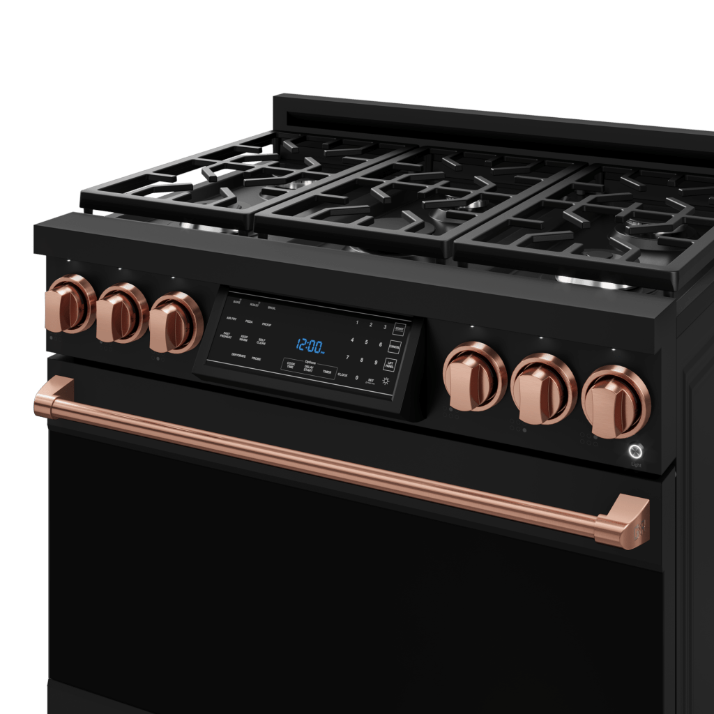 36 Inch Professional Gas Range with Tilt Panel Touch Control in Black/Rose Gold | Gordon Ramsay Series - RSG36B-RSG