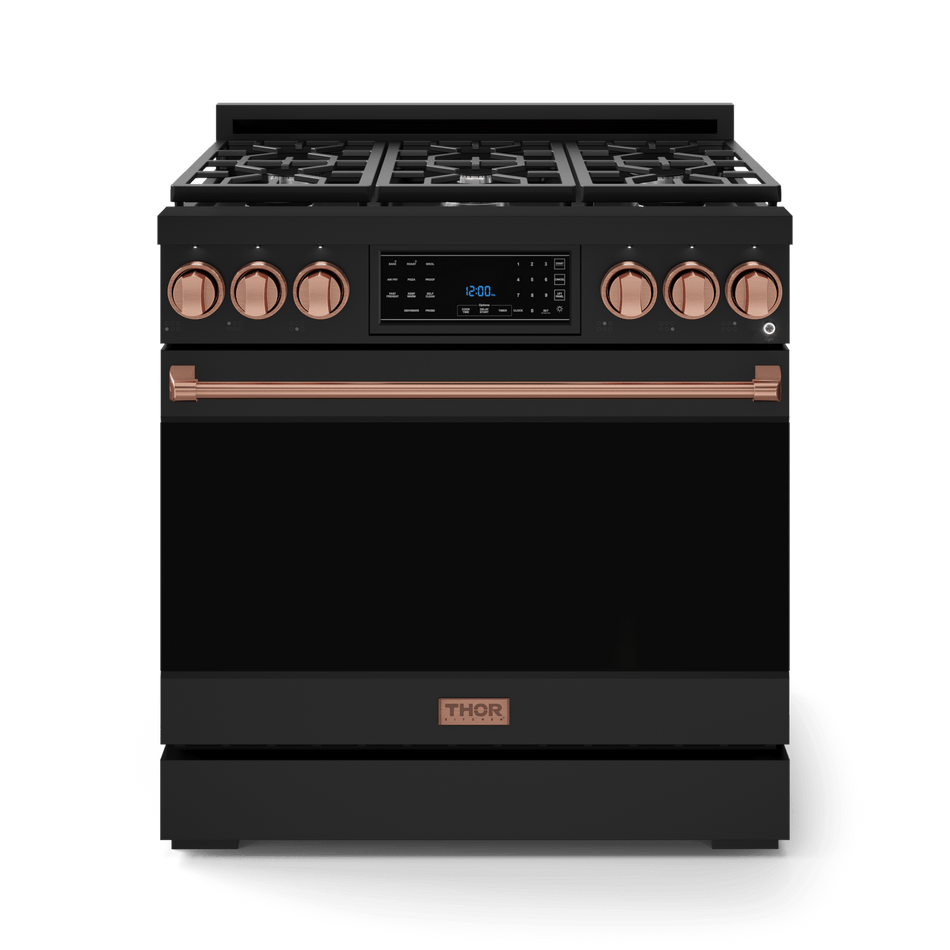 36 Inch Professional Gas Range with Tilt Panel Touch Control in Black/Rose Gold | Gordon Ramsay Series - RSG36B-RSG