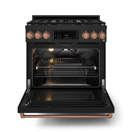 36 Inch Professional Gas Range with Tilt Panel Touch Control in Black/Rose Gold | Gordon Ramsay Series - RSG36B-RSG