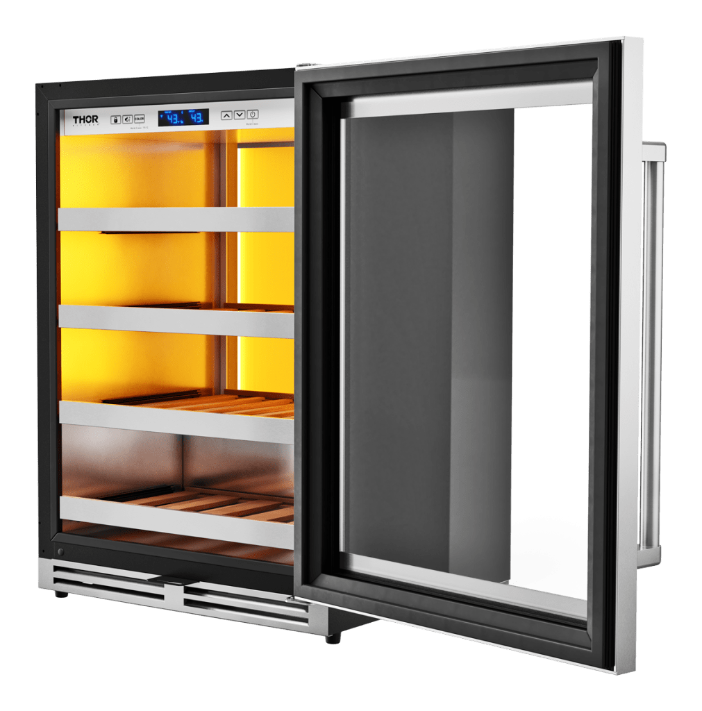 Thor Wine Cooler 24-Inch Single Zone Wine Cooler, 45 Wine Bottle Capacity – Model TWC24UL, right open