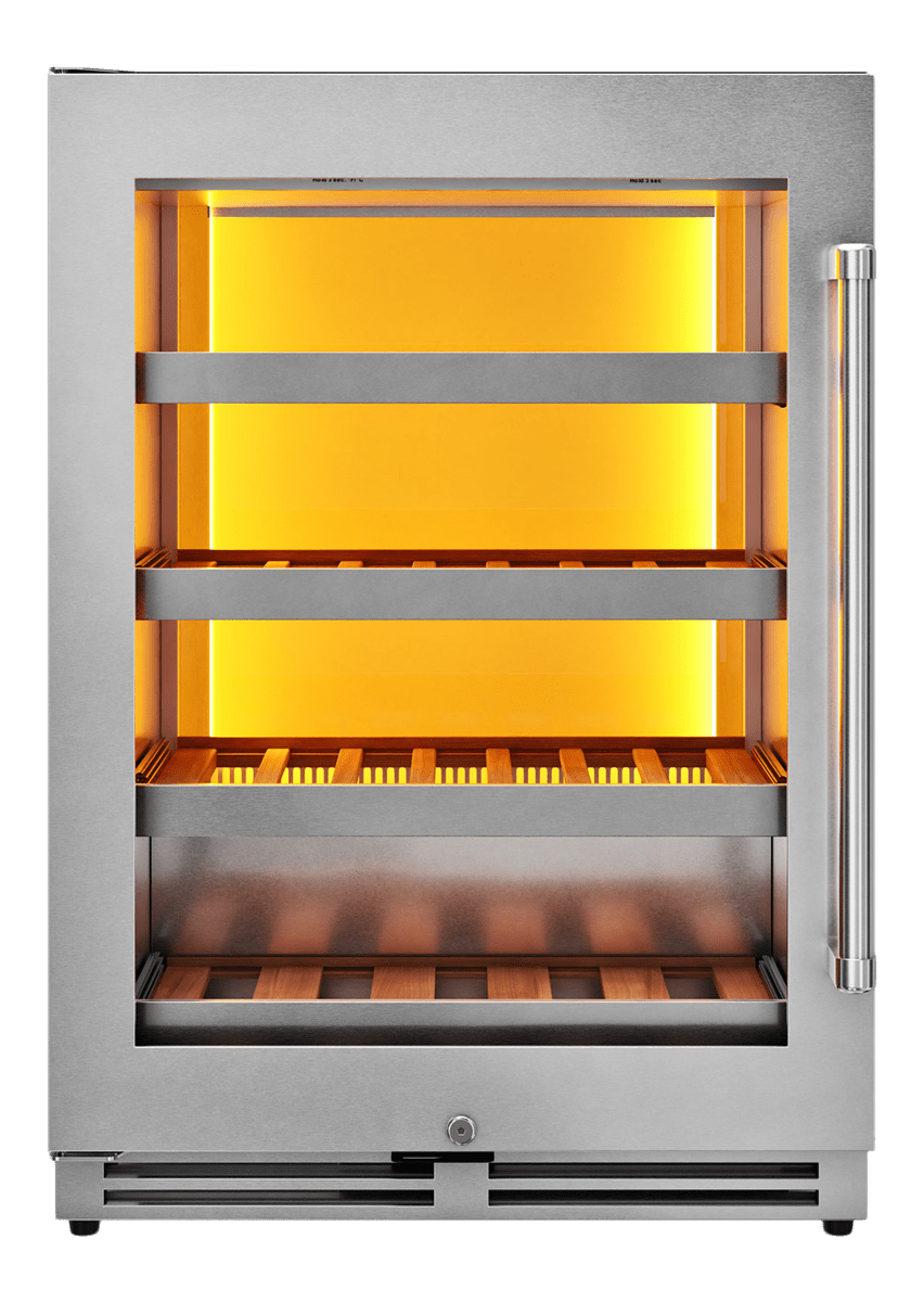 Thor wine cooler 24-Inch Single Zone Wine Cooler, Left Swing, 45 Wine Bottle Capacity – Model TWC24UL-LH, front closed