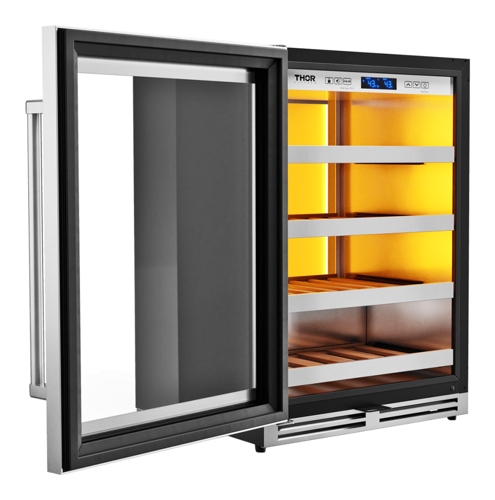 Thor wine cooler 24-Inch Single Zone Wine Cooler, Left Swing, 45 Wine Bottle Capacity – Model TWC24UL-LH, left open