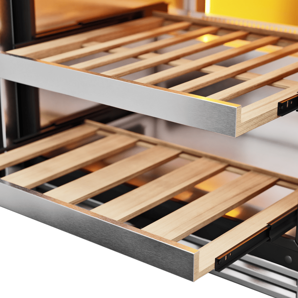 Thor wine cooler 24-Inch Single Zone Wine Cooler, Left Swing, 45 Wine Bottle Capacity – Model TWC24UL-LH, right open close up