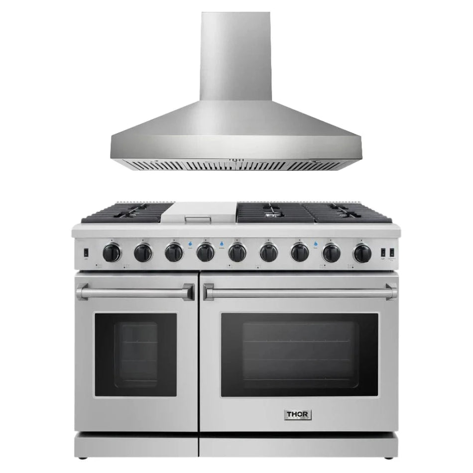 Thor Kitchen Appliance Package - 2-Piece - 48-Inch Gas Range, Wall Mount Range Hood, KAP-LRG4807U-W