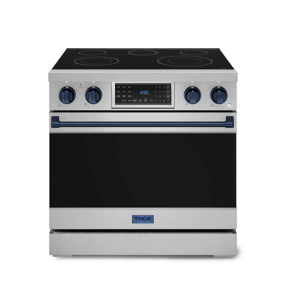 Gordon Ramsay by Thor 36-Inch Professional Electric Range with air fry, true convection, self-cleaning oven, tilt-panel touch control, and high-performance burners, RSE36-BLU