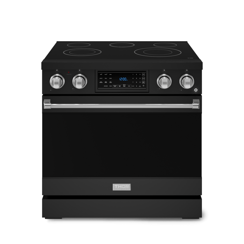 Gordon Ramsay by THOR Kitchen 36-Inch Professional Electric Range (RSE36B-SS) – High-performance electric range with air-fry, true convection, and self-cleaning oven for precision cooking at home, front side closed view