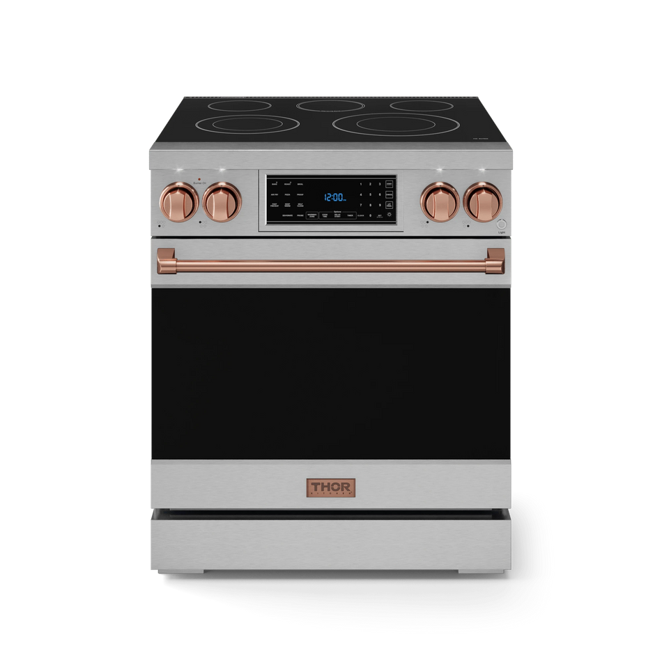 Gordon Ramsay by Thor electric range 30-inch with tilt panel touch control, air fry, self-cleaning oven, true convection, and radiant burners, front closed, RSE30-RSG