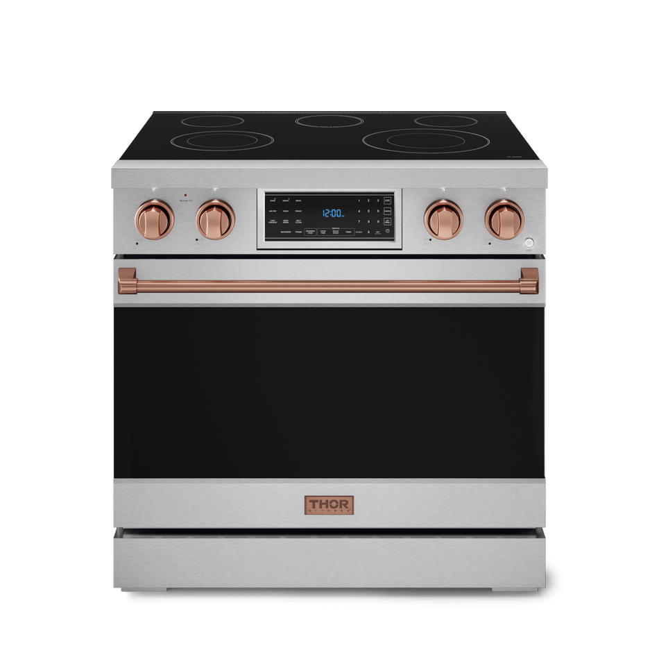 Gordon Ramsay by Thor Kitchen 36-Inch Professional Electric Range with high-performance burners, air-fry, true convection, and sleek modern design, front closed, RSE36-RSG