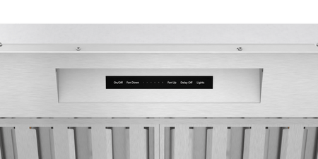 Thor Range Hood 36-Inch Liner Wall Mount Range Hood in Stainless Steel with powerful airflow, quiet operation, and commercial-grade baffle filters – XLH36, control panel