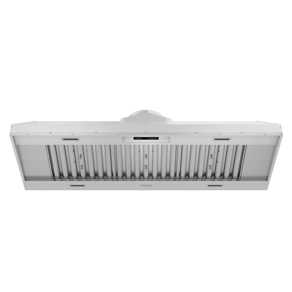 THOR Range Hood 58-Inch Insert with 1,200 CFM, gesture & touch controls, heat sensor technology, LED lighting & stainless steel baffle filters for powerful ventilation