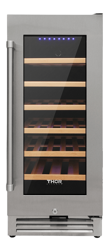 Thor Wine Cooler 15-Inch Single Zone with 33-bottle capacity, precise temperature control, UV-protected glass door, LED lighting & charcoal filtration-TWC1501