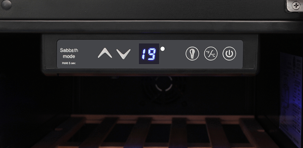 Thor Wine Cooler 15-Inch Single Zone with 33-bottle capacity, precise temperature control, UV-protected glass door, LED lighting & charcoal filtration, sabbath mode, TWC1501