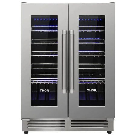 Thor Wine Cooler 24-Inch, 42 Bottle Dual Zone, Built-in or Freestanding, Stainless Steel – TWC2402, perfect for wine storage and preservation, front side closed