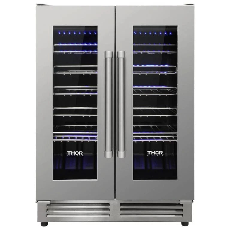 Thor Wine Cooler 24-Inch, 42 Bottle Dual Zone, Built-in or Freestanding, Stainless Steel – TWC2402, perfect for wine storage and preservation, front side closed