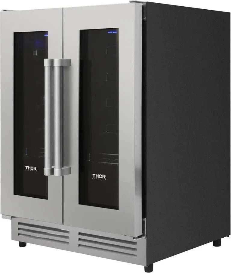 Right side view of the Thor Wine Cooler 24-Inch, 42 Bottle Dual Zone, Built-in or Freestanding, Stainless Steel – TWC2402, perfect for wine storage and preservation