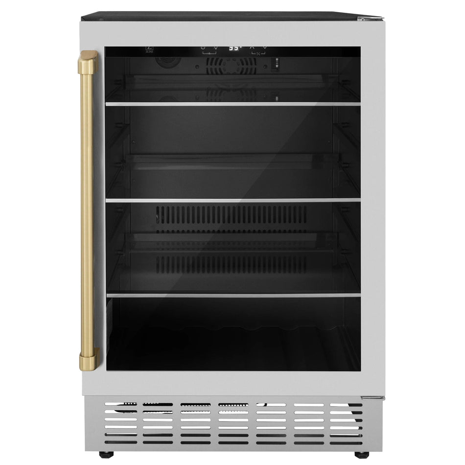 ZLINE 24" Monument Autograph Edition 154 Can Beverage Fridge in Stainless Steel with Champagne Bronze Accents, RBVZ-US-24-CB