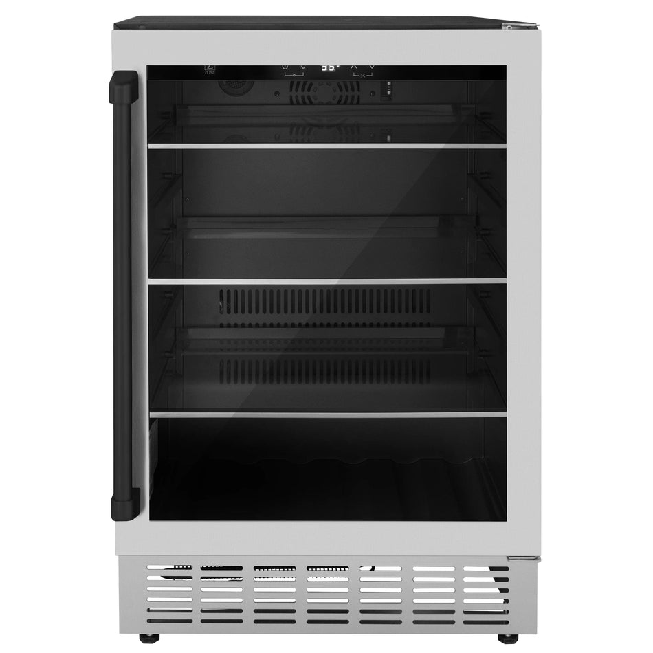 ZLINE 24" Monument Autograph Edition 154 Can Beverage Fridge in Stainless Steel with Matte Black Accents, RBVZ-US-24-MB