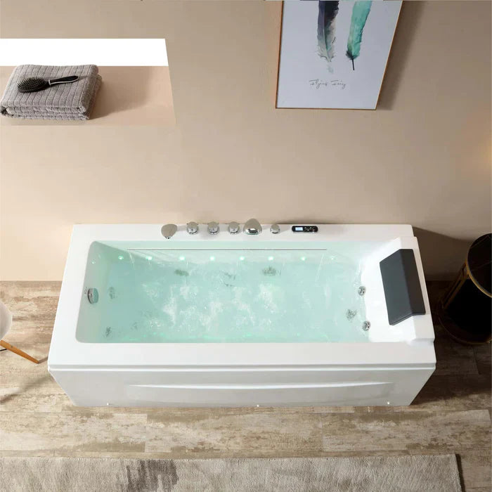 Empava 67" Modern Alcove Whirlpool Bathtub with Faucet and LED Lights, EMPV-67JT351LED