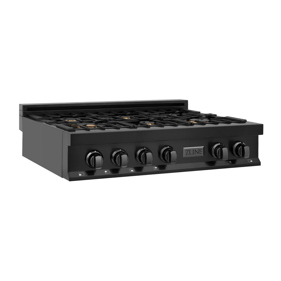 ZLINE 36" Porcelain Gas Stovetop in Black Stainless Steel with 6 Gas Brass Burners