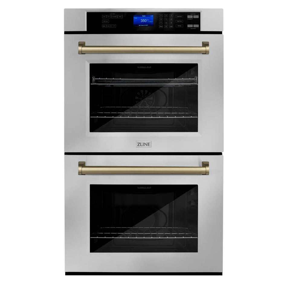 ZLINE 30 In. Autograph Edition Double Wall Oven with Self Clean and True Convection in Stainless Steel and Champagne Bronze, WADZ-30-CB