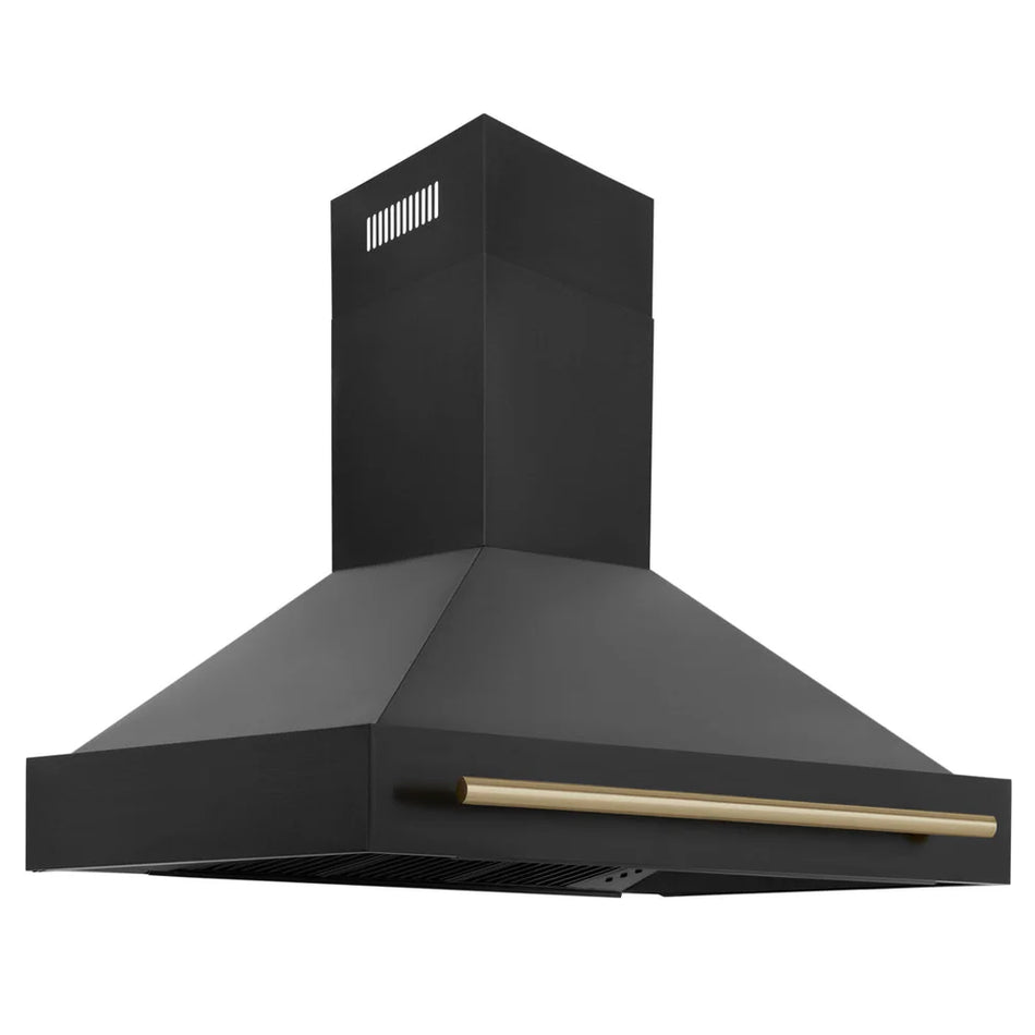 ZLINE BS655Z-48-CB Autograph Edition 48 inch black stainless steel range hood with Champagne Bronze handle