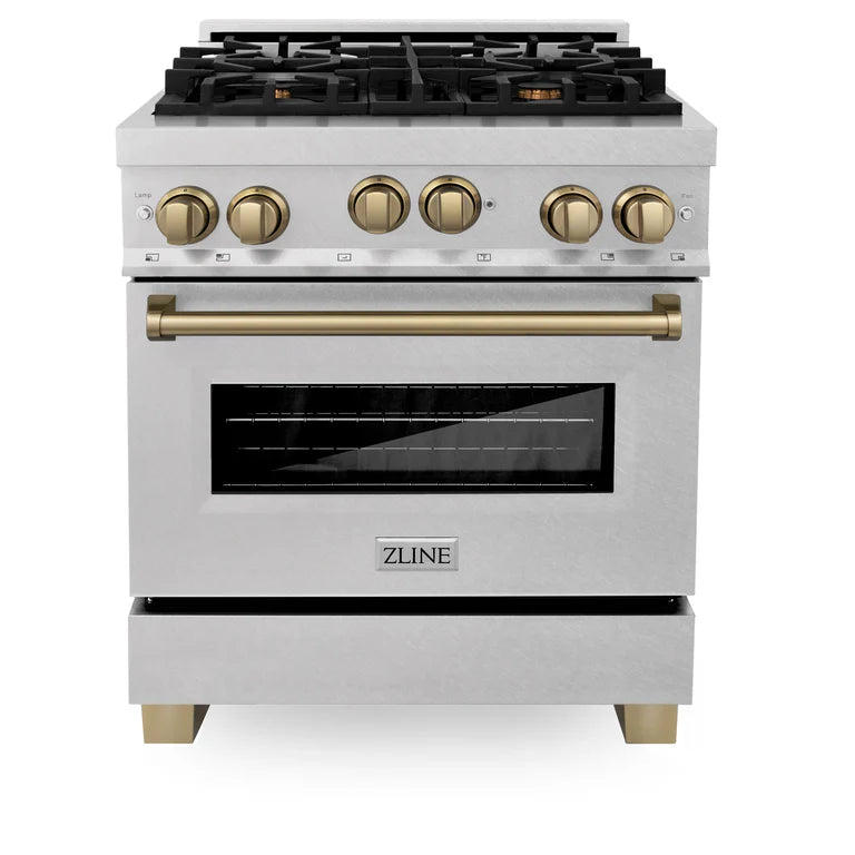 ZLINE Autograph Edition 30 in. 4.0 cu. ft. Range with Gas Burner and Gas Oven in DuraSnow Stainless Steel with Champagne Bronze Accents, RGSZ-SN-30-CB