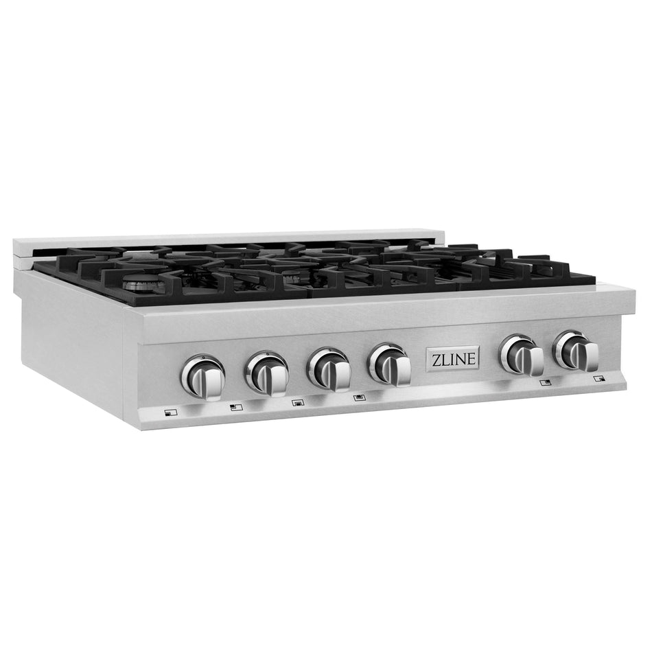 ZLINE 36" Porcelain Gas Stovetop in Fingerprint Resistant Stainless Steel with 6 Gas Burners