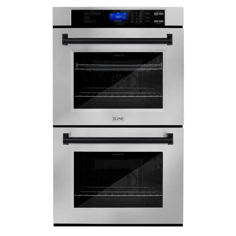 ZLINE 30 In. Autograph Edition Double Wall Oven with Self Clean and True Convection in Stainless Steel and Matte Black, AWDZ-30-MB