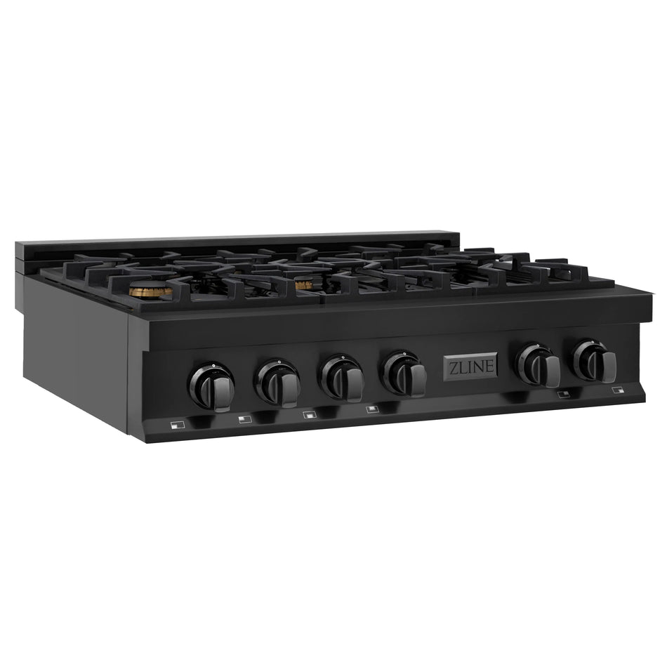 ZLINE 36" Porcelain Gas Stovetop in Black Stainless Steel with 6 Gas Brass Burners (RTB-BR-36)