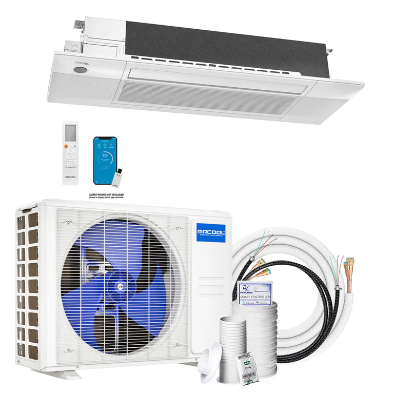 MRCOOL 1 Zone DIY Mini Split - 18,000 BTU Single Zone Ceiling Cassette Ductless Air Conditioner and Heat Pump with 25 ft. Install Kit, DIY-18-HP-CASS-230C25