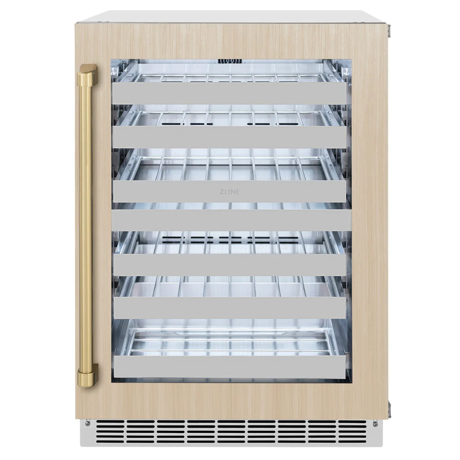 ZLINE Autograph Edition 24 in. Touchstone Dual Zone 44 Bottle Wine Cooler With Panel Ready Glass Door And Champagne Bronze Handle, RWDPOZ-24-CB