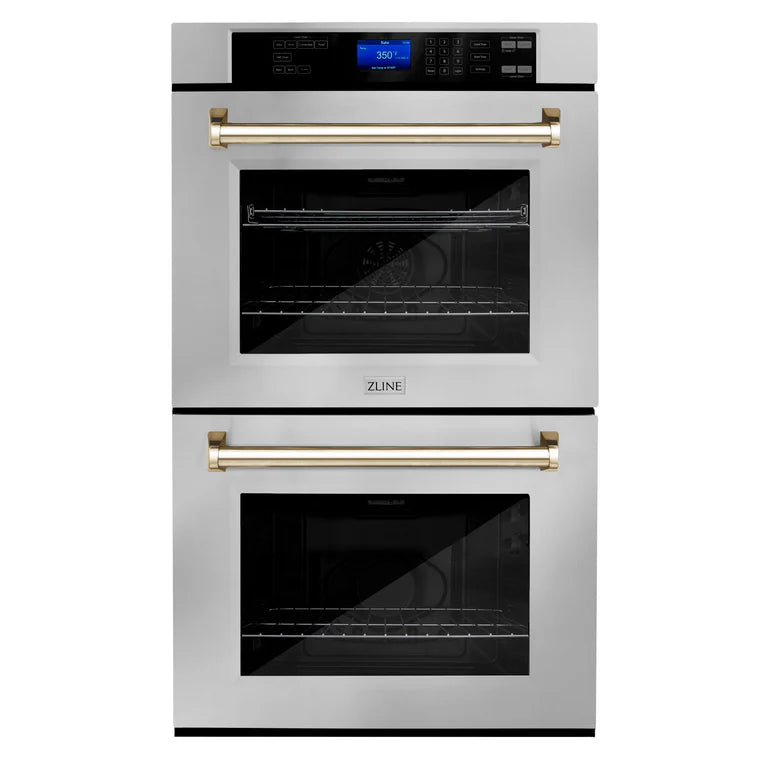 ZLINE 30 In. Autograph Edition Double Wall Oven with Self Clean and True Convection in Stainless Steel and Gold, AWDZ-30-G