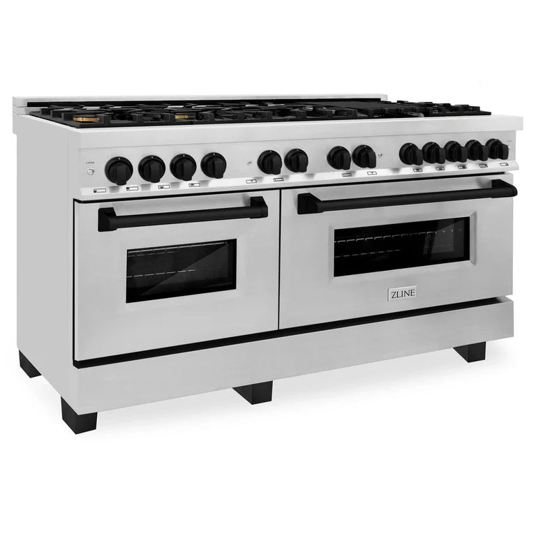 ZLINE Autograph 60" 7.4 cu. ft. Dual Fuel Range in Stainless Steel with Black Matte Accents, RAZ-60-MB