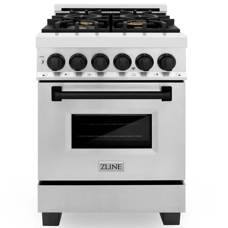 ZLINE Autograph 24" 2.8 cu. ft. Dual Fuel Range in Stainless Steel with Black Matte Accents, RAZ-24-MB