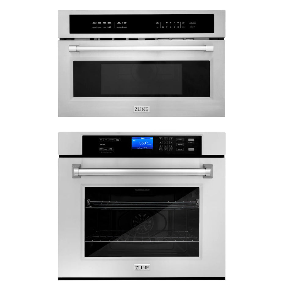 ZLINE 2-Piece Kitchen Package Stainless Steel 30" Built-in Convection Microwave Oven and 30" Single Wall Oven with Self Clean