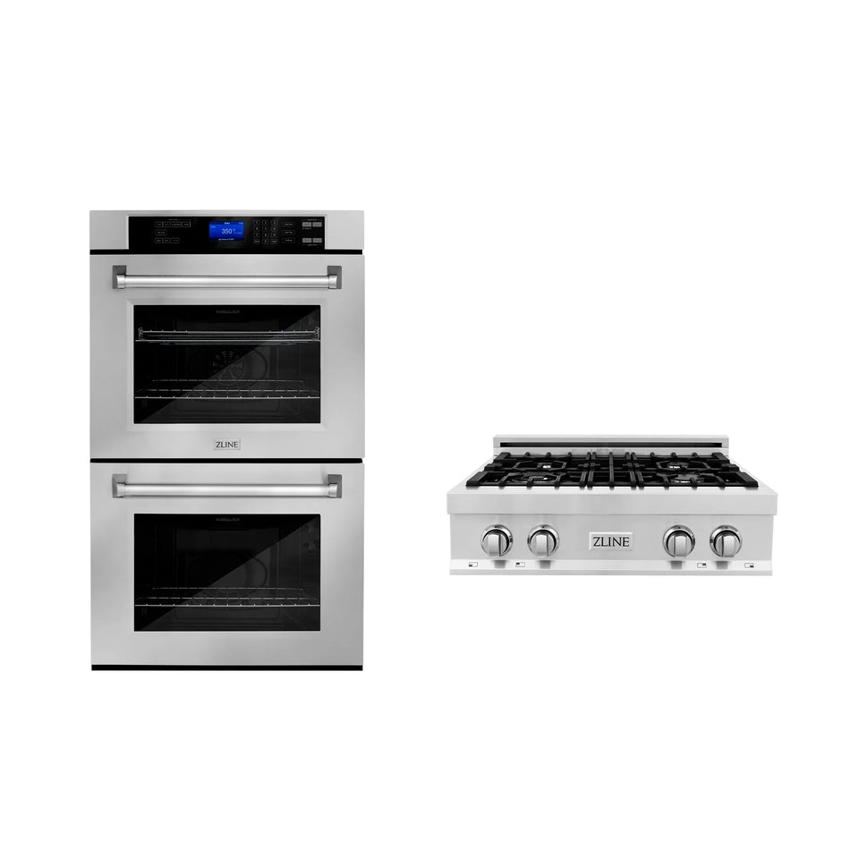 ZLINE 2-Piece Kitchen Package with 30" Stainless Steel Rangetop and 30" Double Wall Oven