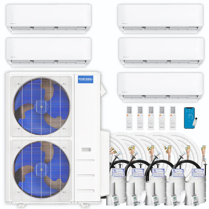 RCOOL DIY Mini Split - 45,000 BTU 5 Zone Ductless Air Conditioner and Heat Pump with 16/ 25/35 ft. Install Kit