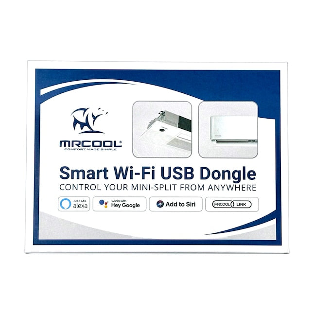 Package of Mrcool Smart Wi-Fi USB Dongle on a white background