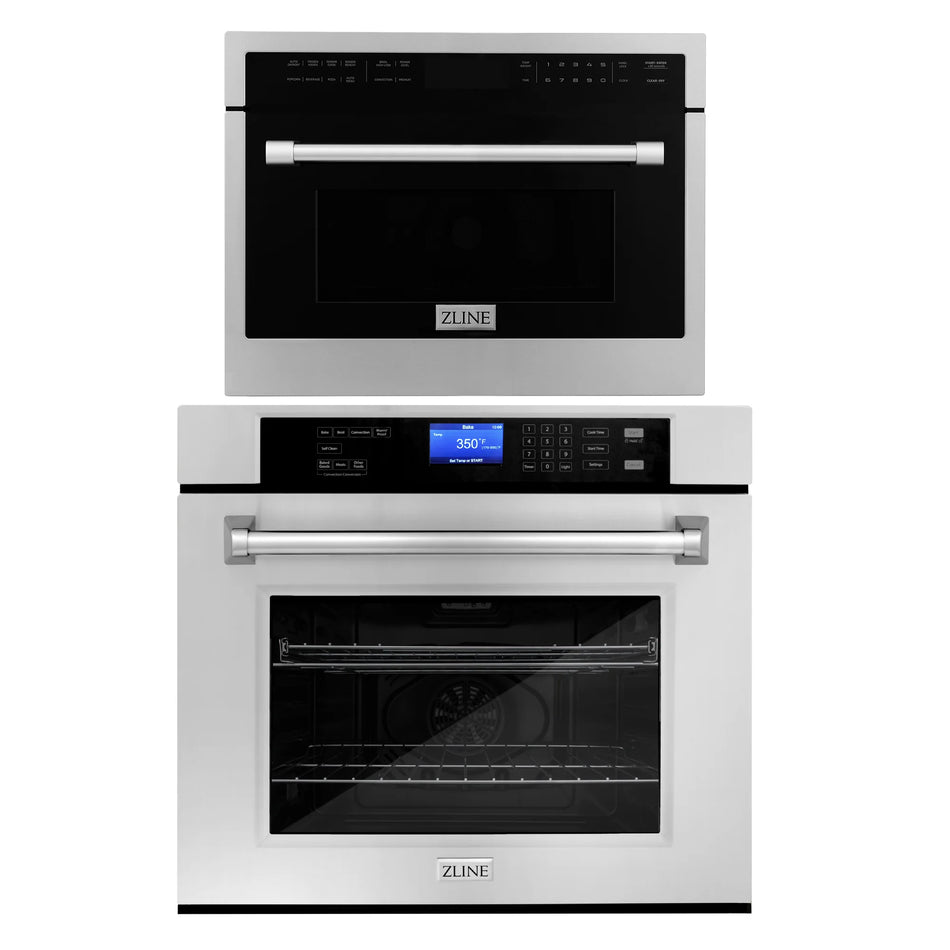 ZLINE 2-Piece Stainless Steel 24" Built-in Convection Microwave Oven and 30" Single Wall Oven with Self Clean