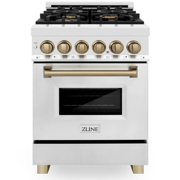 ZLINE Autograph 24" 2.8 cu. ft. Dual Fuel Range in Stainless Steel with Bronze Accents, RAZ-24-CB