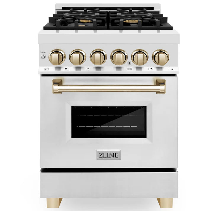 ZLINE Autograph 24" 2.8 cu. ft. Dual Fuel Range in Stainless Steel with Gold Accents, RAZ-24-G