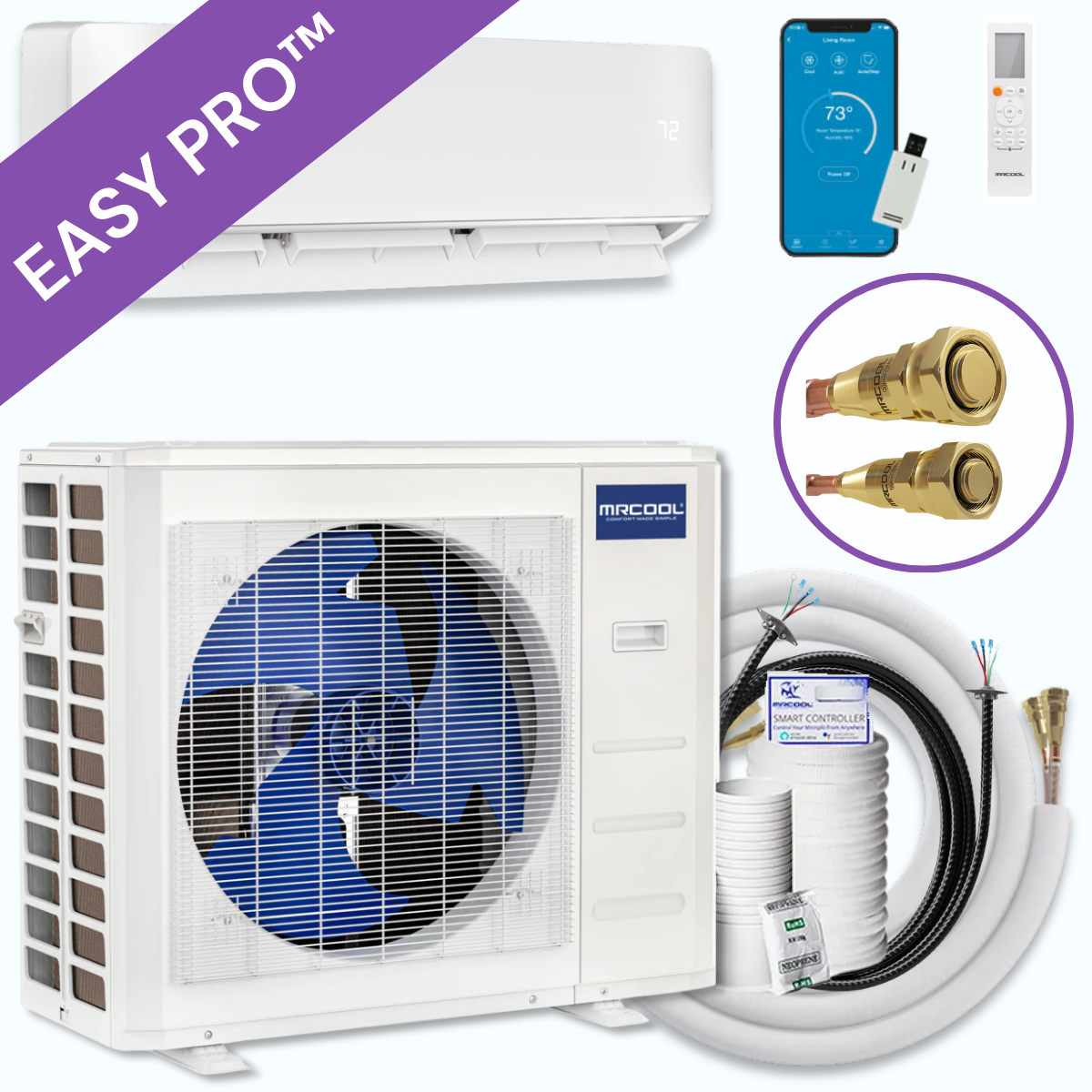 MRCOOL DIY® 5th Gen EasyPro® 18,000 BTU Single Zone Mini Split Complete System 230V with 11.5 ft. DIY Quick Connect Line Set, EZPRO-18-HP-23011DE-O