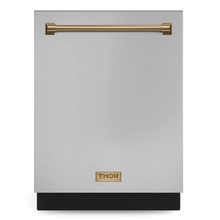 A Gordon Ramsay by Thor dishwasher model DW24X8BA99 in bronze accents shown from the front with the door closed